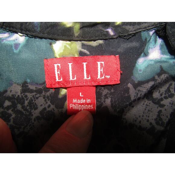 ELLE Women’s Large Blouse Lot 2 Lace Floral Tunic Tops Purple & Green Black Goth - Picture 4 of 10